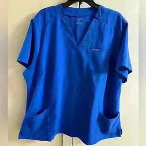 Jaanuu scrubs top royal blue v neck three front pockets 3X
